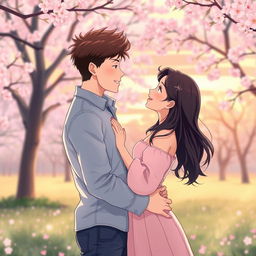 A romantic and heartwarming scene depicting a loving husband and wife in an anime style