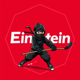A dynamic and playful illustration featuring a ninja in a sleek black ninja outfit, playfully engaged in a game of hockey
