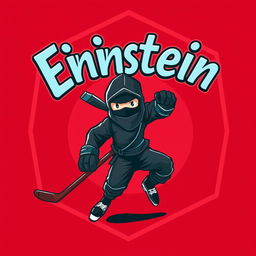 A dynamic and playful illustration featuring a ninja in a sleek black ninja outfit, playfully engaged in a game of hockey