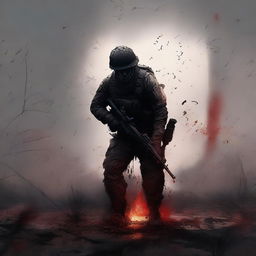 A high-quality digital art image showcasing a soldier planting a flower on a battlefield