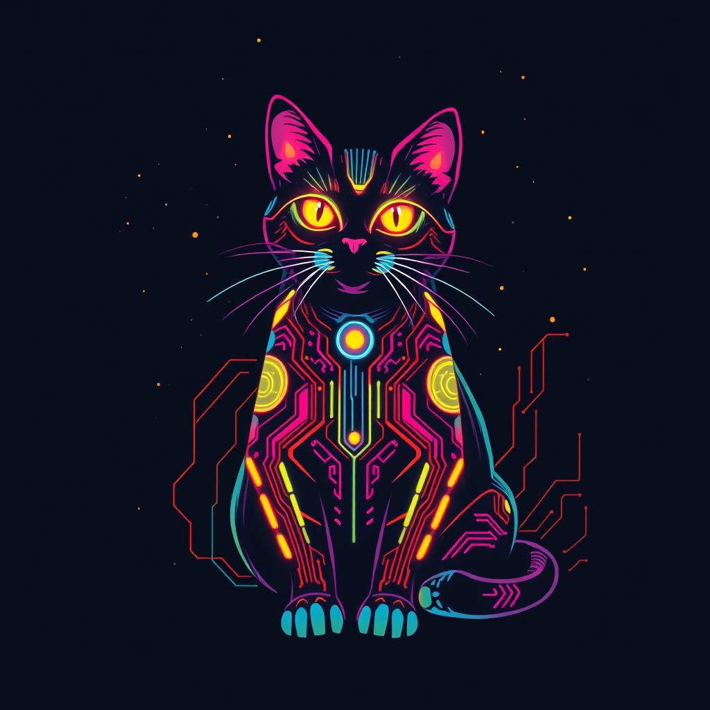 A stunning design for a unisex heavy cotton tee featuring a futuristic cyber cat