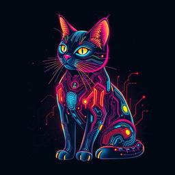 A stunning design for a unisex heavy cotton tee featuring a futuristic cyber cat