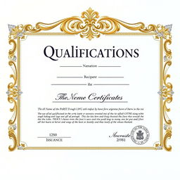 The qualifications text should be visually represented as a detailed and polished educational certificate
