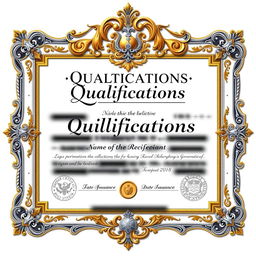 The qualifications text should be visually represented as a detailed and polished educational certificate