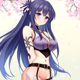 A stunning anime-style illustration of Hinata Hyuga, a character from a popular anime series, depicted with long, dark blue hair and gentle lavender eyes