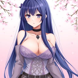A stunning anime-style illustration of Hinata Hyuga, a character from a popular anime series, depicted with long, dark blue hair and gentle lavender eyes