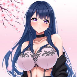 A stunning anime-style illustration of Hinata Hyuga, a character from a popular anime series, depicted with long, dark blue hair and gentle lavender eyes