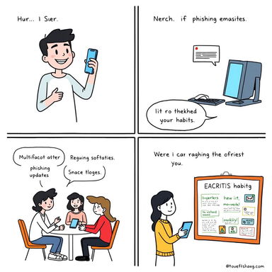 A series of four-panel comics illustrating effective strategies for managing cybercrime