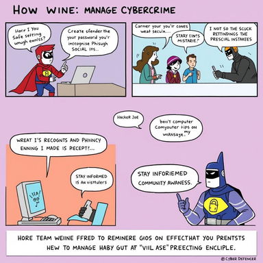 A short comic showcasing various scenarios on how to manage cybercrime effectively