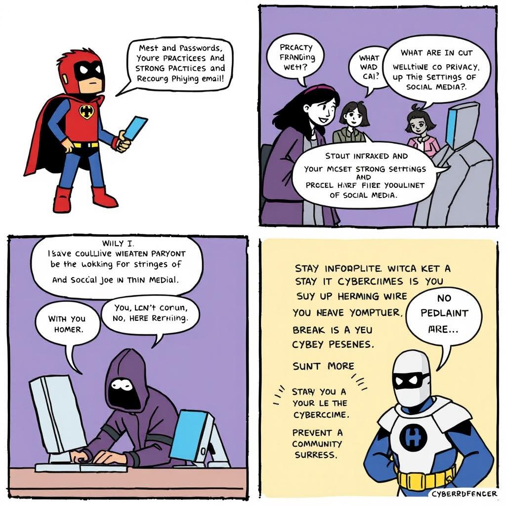 A short comic showcasing various scenarios on how to manage cybercrime effectively