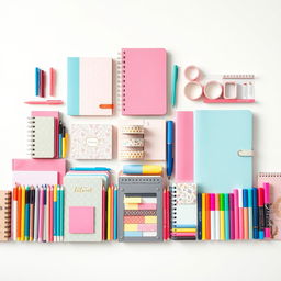 A stunning horizontal display of various stationery items for a stationery shop