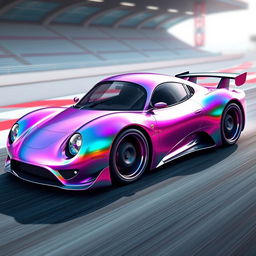 A stunning digital creation of a futuristic French racecar inspired by Disney's Turbo, featuring a striking chameleon pearl metallic finish that shifts colors in the light
