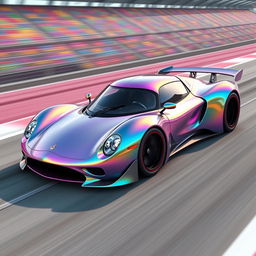 A stunning digital creation of a futuristic French racecar inspired by Disney's Turbo, featuring a striking chameleon pearl metallic finish that shifts colors in the light