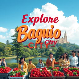 A vibrant and colorful travel poster showcasing Baguio City, Philippines