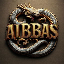 A three-dimensional design of the word 'ABBAS' surrounded by a majestic dragon, featuring intricate ornamental patterns