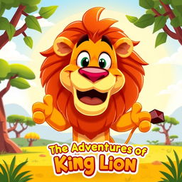 A vibrant and colorful cartoon-style YouTube thumbnail featuring a majestic lion in a playful and friendly pose