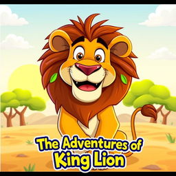 A vibrant and colorful cartoon-style YouTube thumbnail featuring a majestic lion in a playful and friendly pose