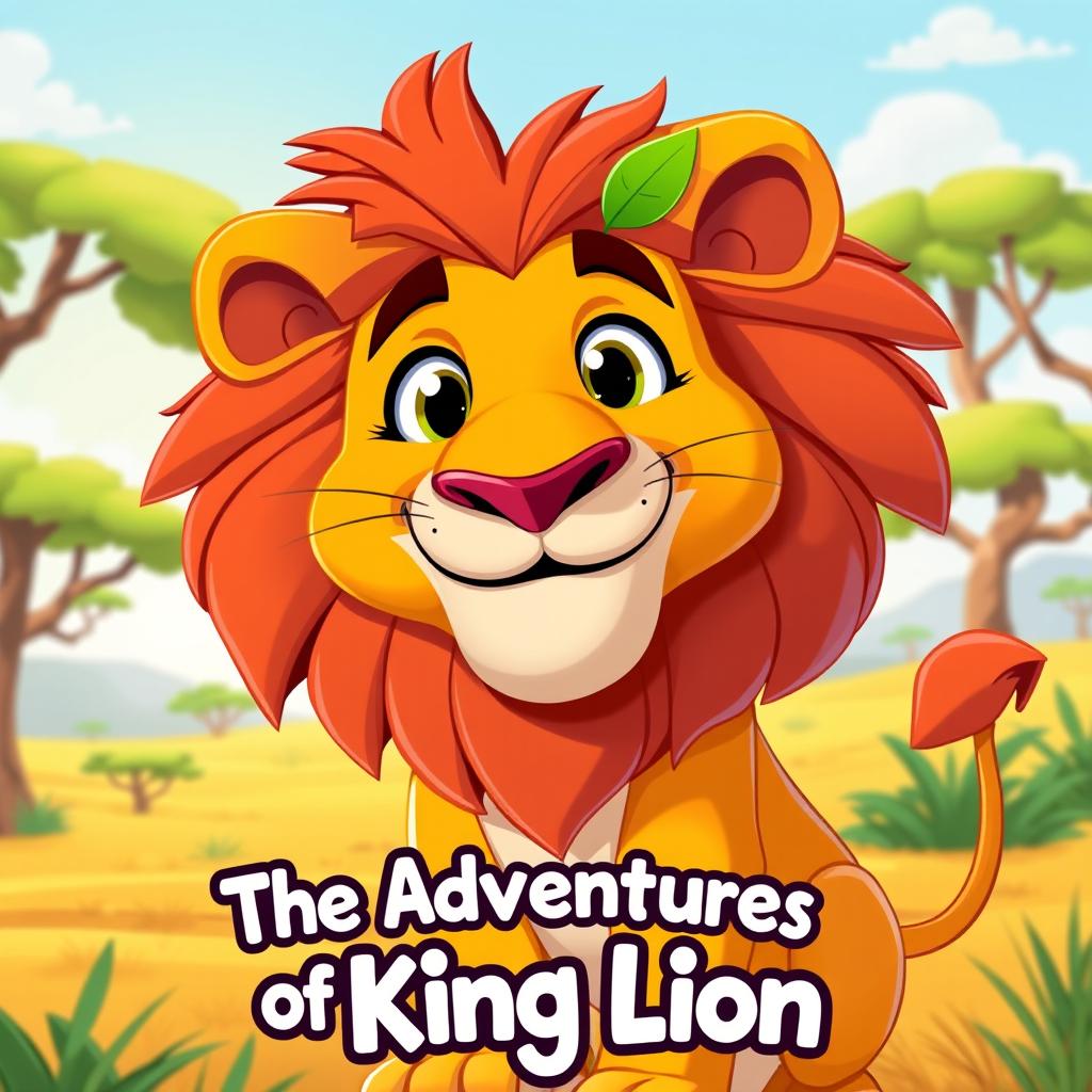 A vibrant and colorful cartoon-style YouTube thumbnail featuring a majestic lion in a playful and friendly pose