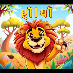 A vibrant and colorful cartoon-style YouTube thumbnail featuring a majestic lion in a playful and friendly pose