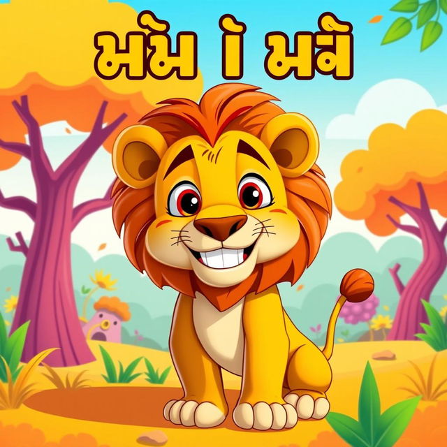 A vibrant and colorful cartoon-style YouTube thumbnail featuring a majestic lion in a playful and friendly pose