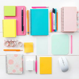 A beautifully arranged flat lay of various horizontal stationery items