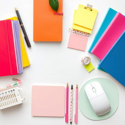 A beautifully arranged flat lay of various horizontal stationery items