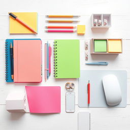 A beautifully arranged flat lay of various horizontal stationery items