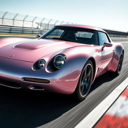 A stunning pink pearl metallic futuristic Norwegian Frogeater turbo Targa, showcasing a sexy, bubbly and sharp design with a unique curved roof
