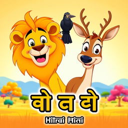 A lively and colorful cartoon-style YouTube thumbnail featuring a majestic lion on the left side, with a playful expression