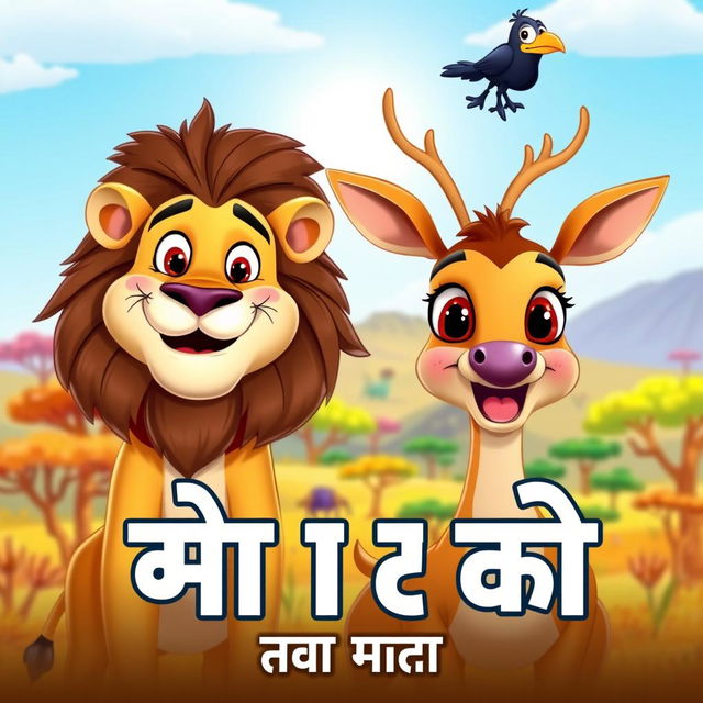 A lively and colorful cartoon-style YouTube thumbnail featuring a majestic lion on the left side, with a playful expression