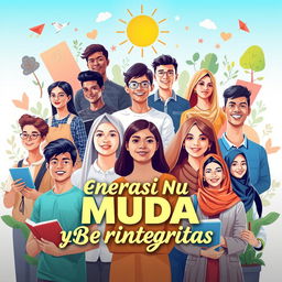 A vibrant and inspiring national poster celebrating the theme of youth with morals and integrity