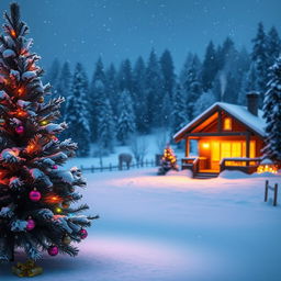 A serene winter scene depicting a peaceful snowy landscape during Christmas