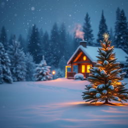 A serene winter scene depicting a peaceful snowy landscape during Christmas