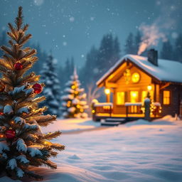 A serene winter scene depicting a peaceful snowy landscape during Christmas