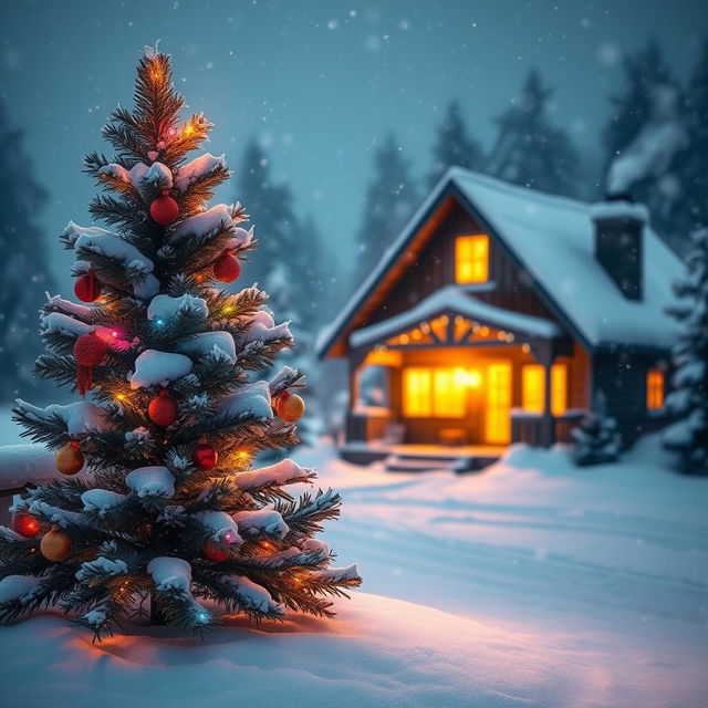 A serene winter scene depicting a peaceful snowy landscape during Christmas