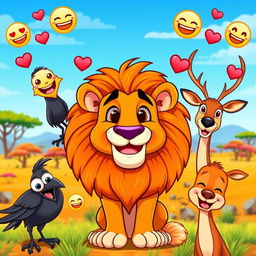 A vibrant and colorful cartoon-style YouTube thumbnail featuring a majestic lion in the center, with a playful expression