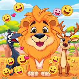 A vibrant and colorful cartoon-style YouTube thumbnail featuring a majestic lion in the center, with a playful expression