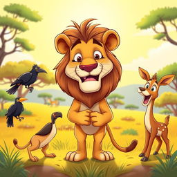 A vibrant and humorous cartoon-style YouTube thumbnail depicting a lion in the center, comically proposing to a lioness right in front of him with an exaggerated romantic expression