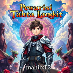 An anime-style epic fantasy novel cover featuring a young man in a heroic pose, set against a vibrant, mystical landscape