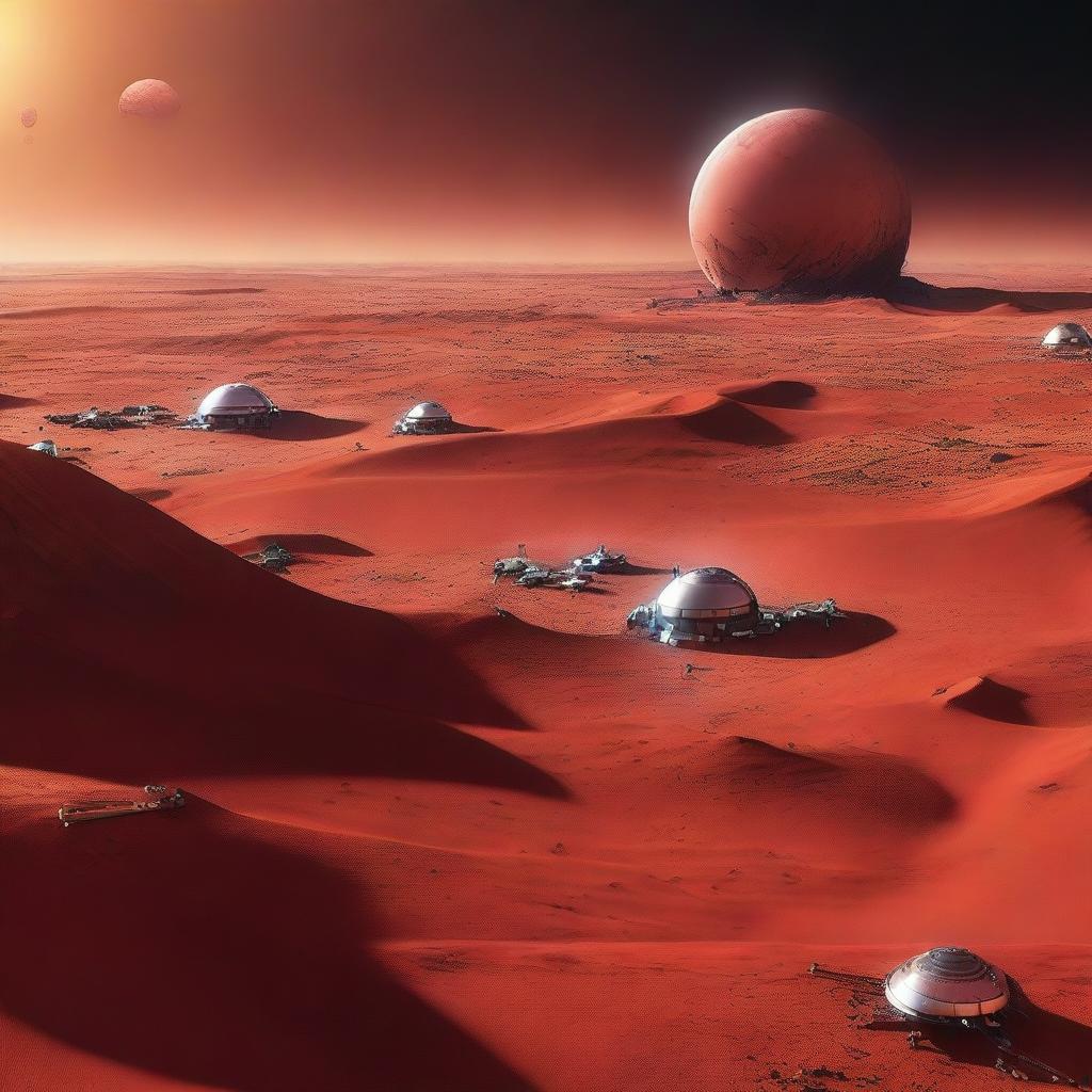 A high-quality digital art image showcasing the colonization of Mars