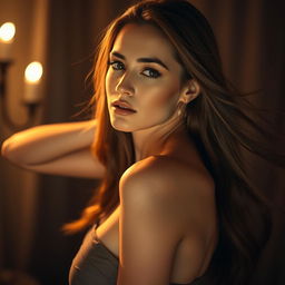 A strikingly beautiful woman, showcasing her confidence and natural beauty in an artistic manner