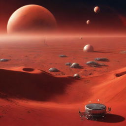 A high-quality digital art image showcasing the colonization of Mars