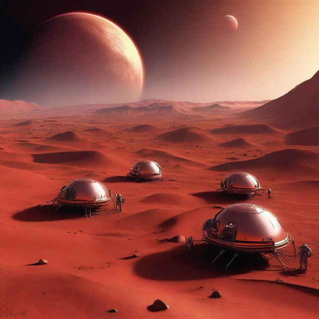 A high-quality digital art image showcasing the colonization of Mars