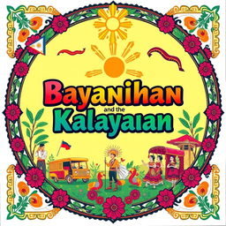 A vibrant poster showcasing the cultural heritage of the Philippines featuring traditional elements