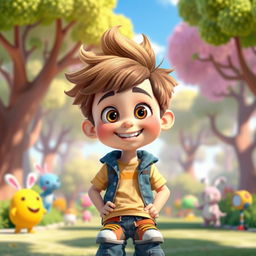 An animated image of a tall young boy, depicted with a vibrant and playful style