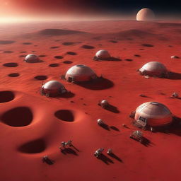 A high-quality digital art image showcasing the colonization of Mars