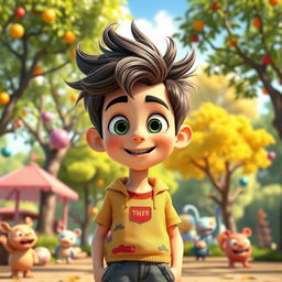 An animated image of a tall young boy, depicted with a vibrant and playful style