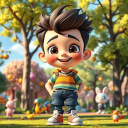 An animated image of a tall young boy, depicted with a vibrant and playful style