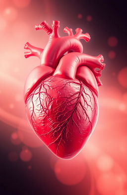 A visually captivating depiction of a human heart, intricately detailed and anatomically accurate, with vibrant red and soft pink hues showcasing the arteries and veins