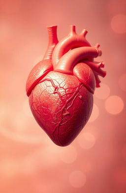 A visually captivating depiction of a human heart, intricately detailed and anatomically accurate, with vibrant red and soft pink hues showcasing the arteries and veins